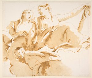 Two Women, One Holding an Anchor, and a Putto on Clouds