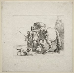 Various Caprices: The Cavalier Mounting his Horse by Giovanni Battista Tiepolo
