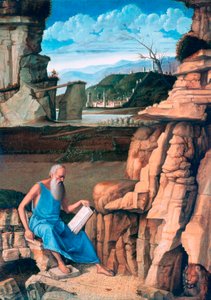 Saint Jerome reading in a Landscape, c1480-1485