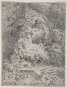 The Nativity with God the Father, the Dove of the Holy Spirit, and Angels (etching) by Giovanni Benedetto Castiglione