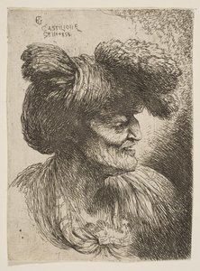 Bust of beardless old man in profile facing right, from the series of Small Heads by Giovanni Benedetto Castiglione