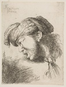 Man wearing a turban, a tie fastened around his neck, facing left, from the series of..., 1645-1650