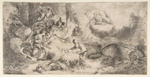 The Virgin and Child, God the Father Upper Right, Angels at Left by Giovanni Benedetto Castiglione
