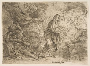 The angel awakening Joseph to the presence of the Virgin and Child by Giovanni Benedetto Castiglione