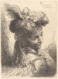 Young Man Wearing a Fur Headdress with a Headband, Facing Right