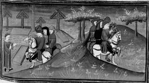 Decameron, Betto Brunelleschi and his brigade meet Guido Cavalcanti; Betto explains Guido
