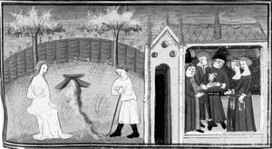 Decameron, Cimon observes Iphigenia; a double marriage is celebrated. Fifth day, story 1 by Giovanni Boccaccio