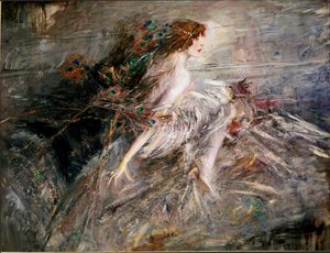 Portrait of the Marquise Casati with Peacock Feathers by Giovanni Boldini