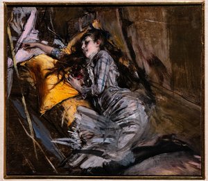 Reclining Girl in Tartan Dress by Giovanni Boldini