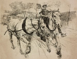 Reinforcement carriage horses (engraving from original drawing by Giovanni Boldini) by Giovanni Boldini