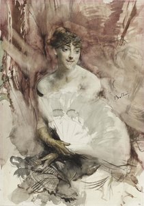 Woman with Fan Seated in a Theatre Box, Countess of Rasti by Giovanni Boldini