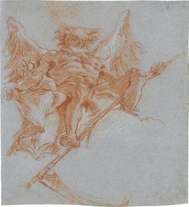 Chronos on Clouds; verso: Study of Drapery by Giovanni Domenico Tiepolo