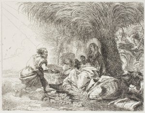 Joseph Adoring the Child While Two Angels Sing, Plate Nineteen from The Flight into Egypt by Giovanni Domenico Tiepolo