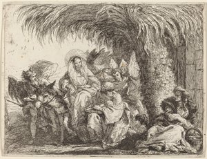 Joseph Kneels with the Child before Mary on the Donkey by Giovanni Domenico Tiepolo