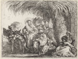 Joseph Kneels with the Child before Mary on the Donkey by Giovanni Domenico Tiepolo