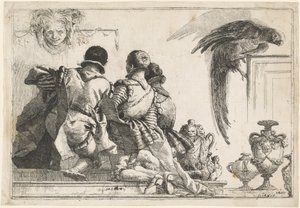 Kneeling Pages, a Mask, and a Parrot