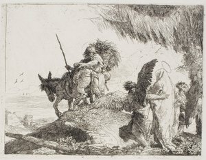 Mary, Supported by Two Angels, Follows Joseph, plate 26 from The Flight into Egypt by Giovanni Domenico Tiepolo