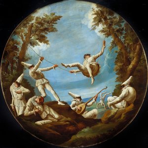Punchinellos on Swings, making Music and doing Acrobatics in a Landscape by Giovanni Domenico Tiepolo