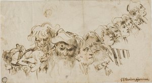 Sketches of Male Heads (recto); Queen and Page (verso)