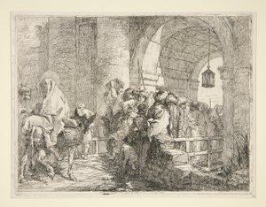 The Arrival of the Holy Family at the Gate of a Town, from the Series Picturesque Ideas on the Flight into Egypt by Giovanni Domenico Tiepolo