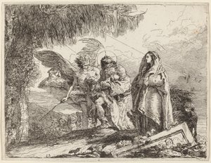 The Flight, Holy Family Walking with Angel by Giovanni Domenico Tiepolo