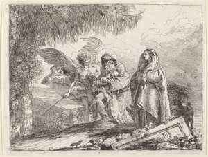 The Flight, Holy Family Walking with Angel by Giovanni Domenico Tiepolo