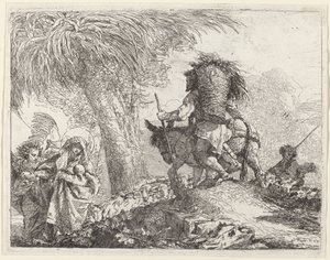 The Flight, Joseph at Right and Mary and Angel at Left by Giovanni Domenico Tiepolo