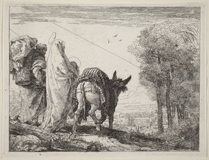 The Flight with the Holy Family at the Left by Giovanni Domenico Tiepolo
