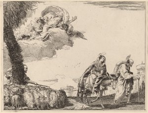 The Flight with the Holy Family at the Right by Giovanni Domenico Tiepolo