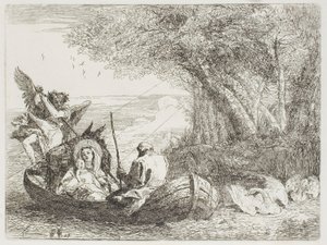 The Holy Family Crossing the Lake in the Boat, plate seventeen from The Flight into Egypt by Giovanni Domenico Tiepolo