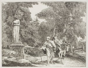 The Holy Family Passing a Statue, the Head of Which Falls to the Ground, plate 22 from The Flight into Egypt by Giovanni Domenico Tiepolo