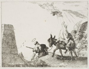 The Holy Family Passing by a Pyramid, plate twenty from The Flight into Egypt by Giovanni Domenico Tiepolo