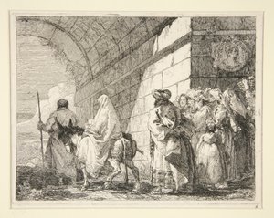 The Holy Family Passing under an Arch, Leaving by a City Gate, from the Series Idee Pittoresche Sopra la Fuga in Egitto (Flight into Egypt) by Giovanni Domenico Tiepolo