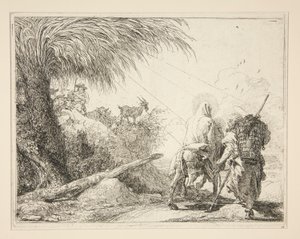 The Virgin, Mounted on the Donkey and seen from the Back, from the series Picturesque Ideas on the Flight into Egypt by Giovanni Domenico Tiepolo