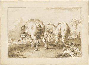 Two Rampaging Elephants by Giovanni Domenico Tiepolo