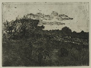Country at Sunset with Swineherds by Giovanni Fattori