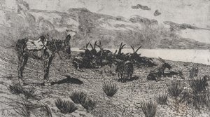 Donkey and Goats on a Seashore in Winter by Giovanni Fattori