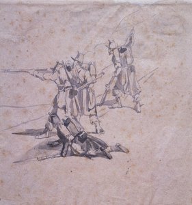 Four Soldiers in Action by Giovanni Fattori