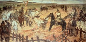 Marking young bulls in Maremma by Giovanni Fattori