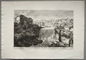 The Fountains of Rome, Book IV, plate 27: View of the Principal Cascade of the River Aniene in the City of Tivoli by Giovanni Francesco Venturini