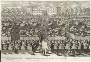 View of the Palace from the Garden Level with its Fountains, from La Fontane, pub. c 1691 by Giovanni Francesco Venturini