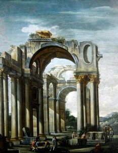 A Capriccio of Classical Ruins with Figures by Giovanni Ghisolfi
