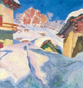 Capolago in Winter with a View of Piz Lagrev