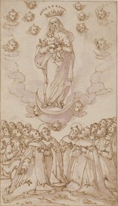Madonna and Child on a Crescent Moon Appearing to a Group of Saints, Priests and Laymen
