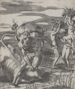 Hercules Defeating the River God Achelous in the Form of a Bull by Giovanni Jacopo Caraglio