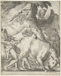 Hercules Fighting Cacus Scenes with Hercules (series title) by Giovanni Jacopo Caraglio