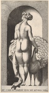 Plate 4: Juno standing in a niche, viewed from behind, stroking a peacock to her right, 1526