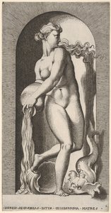 Plate 6: Thetis Standing in a Niche with a Shell and Sea Creature, Pouring Water, 1526 by Giovanni Jacopo Caraglio