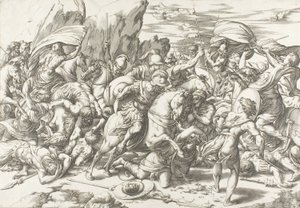 The Battle around the Shield and Lance by Giovanni Jacopo Caraglio