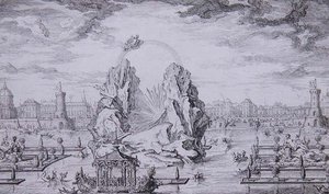 Fireworks to Celebrate the Birth of the Dauphin, engraved by Jean Dumont by Giovanni Niccolo (after) Servandoni
